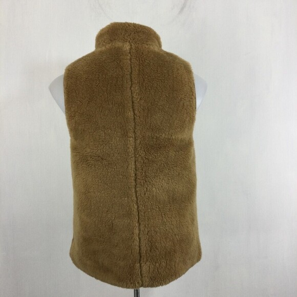 J.Crew Womens Plush Excursion Faux Fur Tedddy Full Zip Fleece Vest Camel Tan XS - Picture 4 of 13